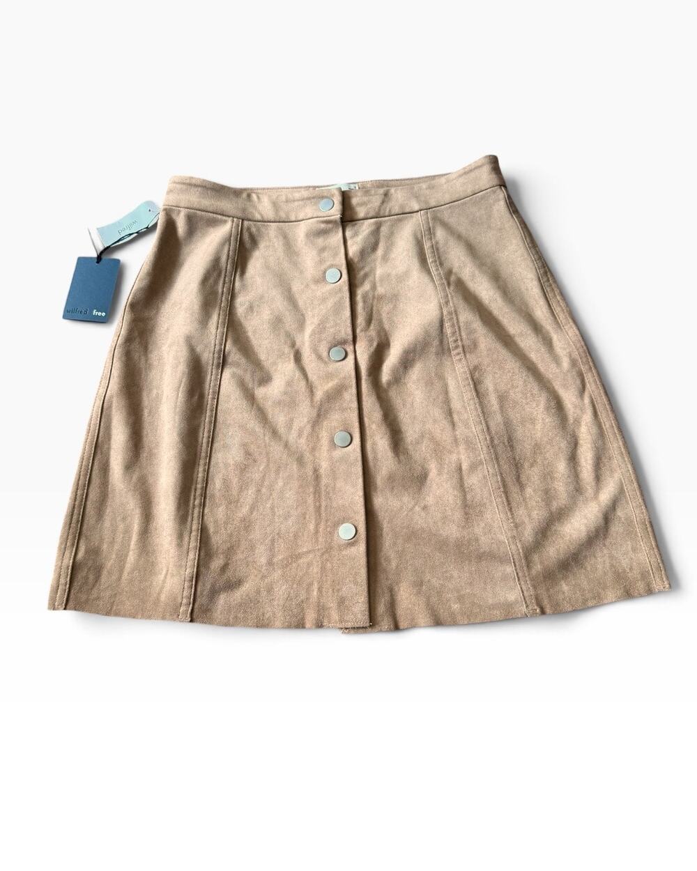 Wilfred Free Aritzia Faux Suede Mini Skirt Vegan Leather Snap Button Camel New 6